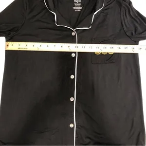 Size M Pajama Top French Bulldogs Pumpkins Black Button Front Halloween thumbnail 4