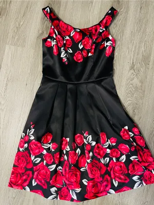 Vintage Formal Dark Romantic Satin Red Rose Gothic Flare Dress 6 Vampy Grunge thumbnail 1