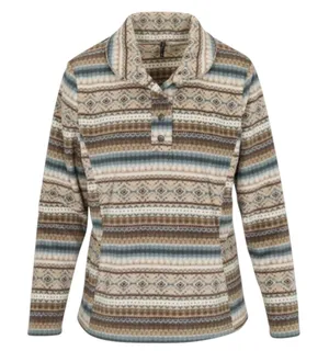 North River Ladies Brown & Teal Aztec Striped Quarter-Button Fleece Pullover thumbnail 1