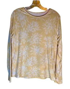 Hang Ten Women’s Yellow Beach Soft Floral Pocket Long Sleeve UPF 50+, Size Med thumbnail 1