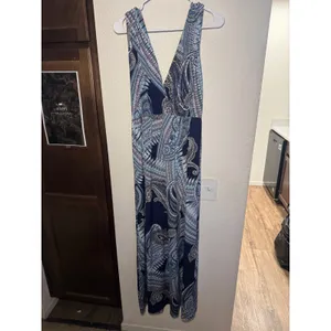 Unbranded Blue Paisley V-Neck Sleeveless Empire Waist‎ Boho Maxi Dress thumbnail 3