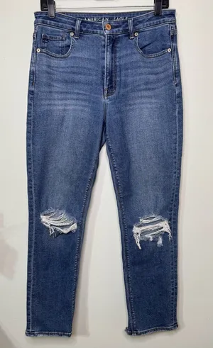 American Eagle High Rise Mom Jeans Distressed Stretch Cropped Tapered Ankle 6 thumbnail 1
