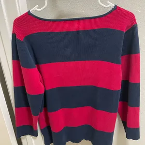 Vintage Lauren Ralph Lauren Red and Blue Striped Crew Neck Jumper Size 2XL thumbnail 4