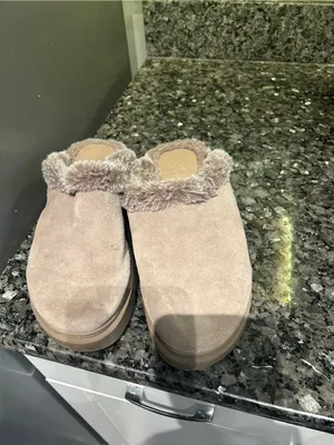 Franco Sarto Taupe Faux-Fur Trim Slip-On Clogs thumbnail 2