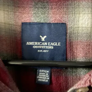 American Eagle Brown & White Plaid Flannel Button Down Hi-Lo Top Small thumbnail 3