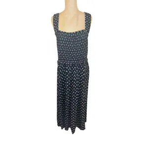 Boden Black Floral Smocked Midi Dress Square Neck Cross Back‎ Feminine 14R thumbnail 2