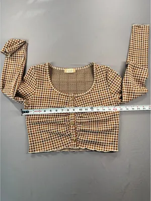Altar'd State Brown and White Houndstooth Long Sleeve Button-Up Crop Top Medium thumbnail 7