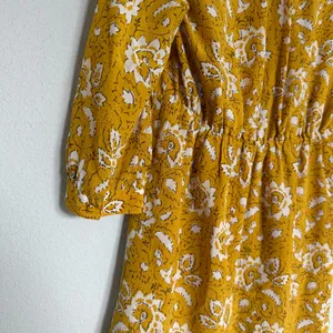 Madewell 100% Silk Assam Floral Lace-Up 3/4 Sleeve Mustard Yellow‎ Boho Western thumbnail 8