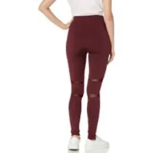 True Religion Monogram Yoga Leggings Knit Mesh High Waisted Burgundy Size S thumbnail 2