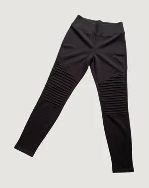 Zenana Womens Black Moto Ribbed High Waisted Leggings Size Large thumbnail 1