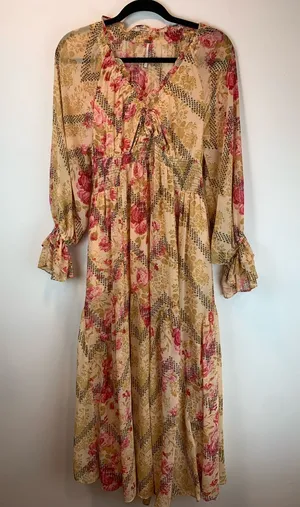 Free People floral maxi dress sz SP wedding guest fall preppy old money boho thumbnail 1