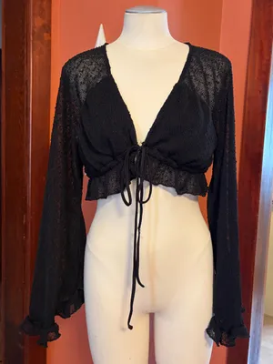 Urban Outfitters Black Sheer Tie-Front Cropped Top/layered sweater thumbnail 1