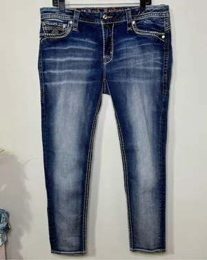 Rock Revival Barby Skinny Ankle Jeans Distressed Stretch Bling Size 34 thumbnail 2