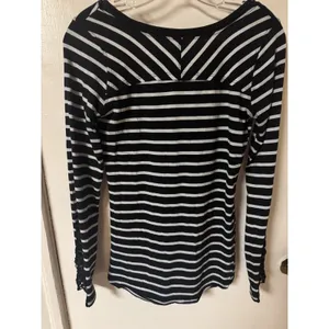 Free‎ People Women's Black And White Striped Top Laced Cut Out Sleeves Size L thumbnail 8