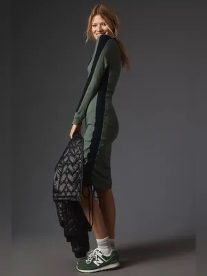 Anthropologie Daily Practice Colorblock Polo Midi Long Sleeve Green Dress S thumbnail 2