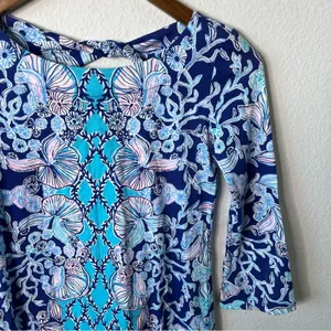 Lilly Pulitzer Blue Floral Printed Mini‎ Dress 3/4 Sleeves Boatneck Women’s XXS thumbnail 5