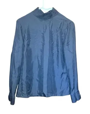 Ted Baker 100% Silk Grey Blouse Size 2 High Neck Long Sleeve #778 thumbnail 1