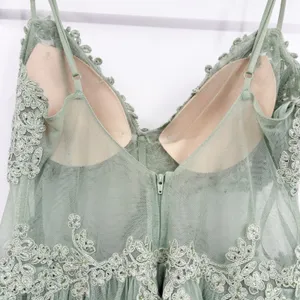Windsor Womens Fatima Sage Green Embroidered Tulle Fairycore Prom Gown Dress 7/8 thumbnail 9