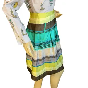 Banana Reppublic Green , Brown & Blue Stripe Silk Round Skirt Nwt (8) thumbnail 4