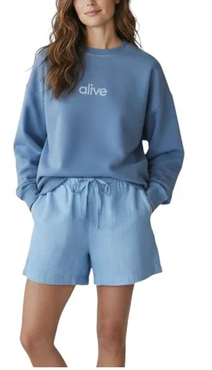 ALIVE Beautiful Day Crewneck Pullover Women M Sky Blue Unisex Oversize Stylish thumbnail 1