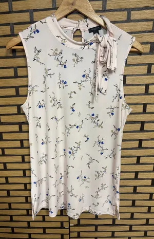 Ann Taylor Factory Pink Floral‎ Tie Neck Tank Top Size Medium thumbnail 1