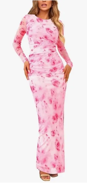 Amazon Pink Floral Bodycon Maternity Dress thumbnail 1