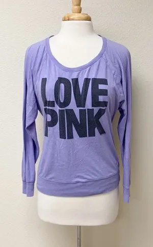 Victoria’s Secret PINK Purple LOVE PINK Logo Long Sleeve Top S thumbnail 1