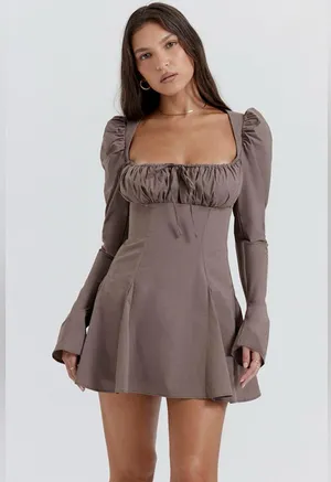 House of CB Carlina Mocha Long Sleeve Mini Dress Size Large thumbnail 1