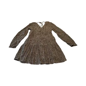A New Day Womens Leopard Print Long Sleeve Tiered Babydoll Mini Dress Tan Size M thumbnail 4