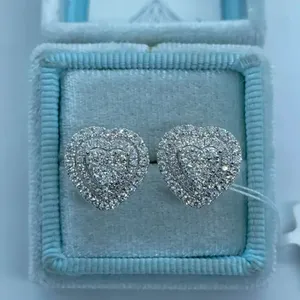 14K White Gold Plated Heart Cluster Stud Earrings NWT | Simulated Diamond thumbnail 3