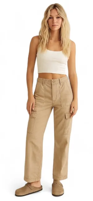 Abercrombie Cargo Pants Curve Love Y2K Street Style Utility Khaki Twill 26 / 2S thumbnail 1