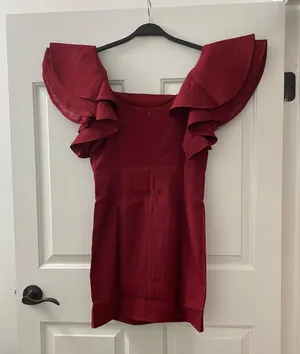 The Clothing Company | NWOT | Square Neck Ruffle Sleeve Dress | M | Burgundy | CD02485 thumbnail 1