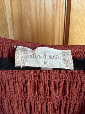Altar’d State Smocked V-Neck Tiered Ruffle Mini Dress Rust Brown Orange Boho M thumbnail 5