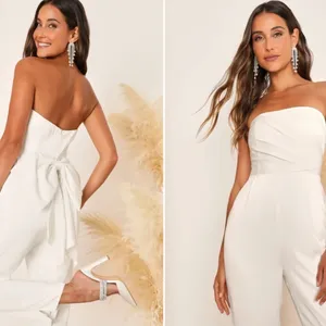 LULU's Wedding Bridal Shower Bachelorette HOneymoon Chic Satin Jumpsuit Pantsuit thumbnail 5