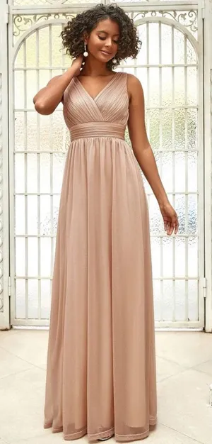 Ever Pretty Wedding Bridesmaid V Neck Floor Length Nude Sparkly Shimmer Tulle Maxi Dress thumbnail 1