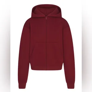 Skims NWT Cotton Fleece Classic Zip Up Hoodie Sweatshirt Merlot Size M thumbnail 3