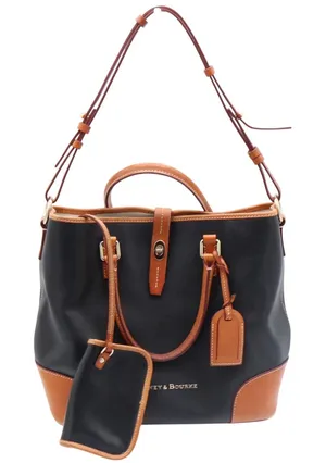 Dooney & Bourke Tote Bag Womens Large Pebble Leather Black Tan Classic Excellent thumbnail 1