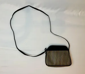 Designer Originals Vintage Fendi-Inspired Black/Tan Striped Neoprene Pequin Crossbody Purse thumbnail 6