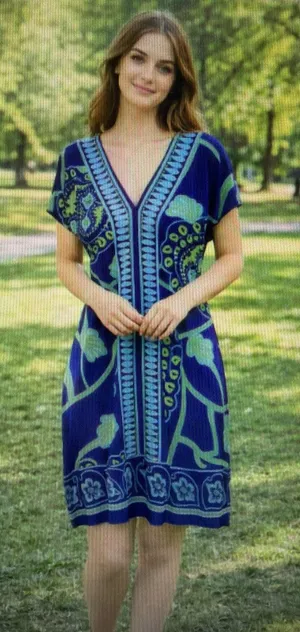 Banana Republic V Neck Dress large Navy Green A-Line Women's boho resort travel thumbnail 1