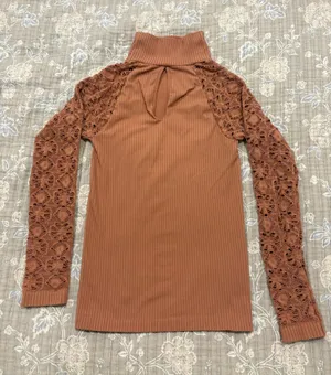 Free People Lace-Sleeve Ribbed Turtleneck Top thumbnail 1