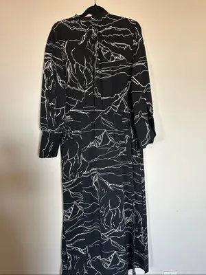 TopShop equestrian horse Black & White Printed Long Sleeve Maxi Dress Sz 10 thumbnail 8