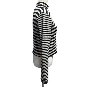 Aerie Black White Stripe Textured Waffle Knit Long Sleeve Mock Neck XL thumbnail 3