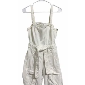 Free People Go West Jean‎ Denim Overall Jumpsuit Zinc White Women's Size Small thumbnail 3