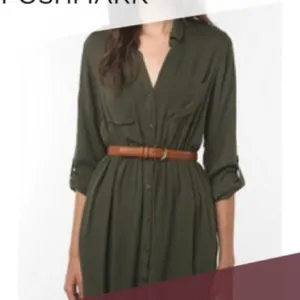 BDG‎ Women's Size XS Shirt Dress Button Down Dark Green Roll Tab Sleeves thumbnail 10
