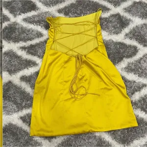 Mac Duggal 26482 Yellow Satin Strappy Back Mini Dress 8 thumbnail 7