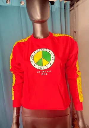 Mighty Fine Red Peace Love Unity S Crewneck Long Sleeve Crop‎ Top Women S thumbnail 1