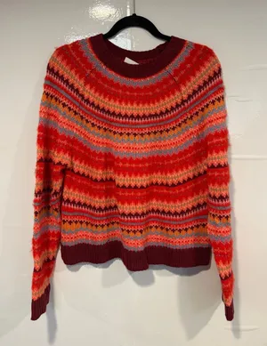Red Multi-Pattern NWT American Eagle Fair Isle Crewneck‎ Sweater thumbnail 1