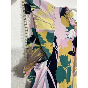 pantsstore Floral Ruffle Maxi Dress Pom Pom Accents Pink Yellow Green Size S thumbnail 4