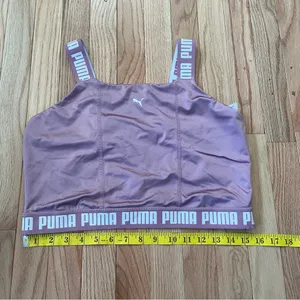 Puma Crop Top Womens Large Pink White Spell Out Logo Training Strong Gym Pilates thumbnail 2