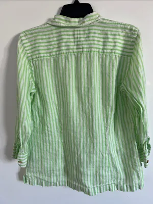 Ralph Lauren Green White Striped Linen Shirt M Preppy Coastal Classic Relaxed Fi thumbnail 3
